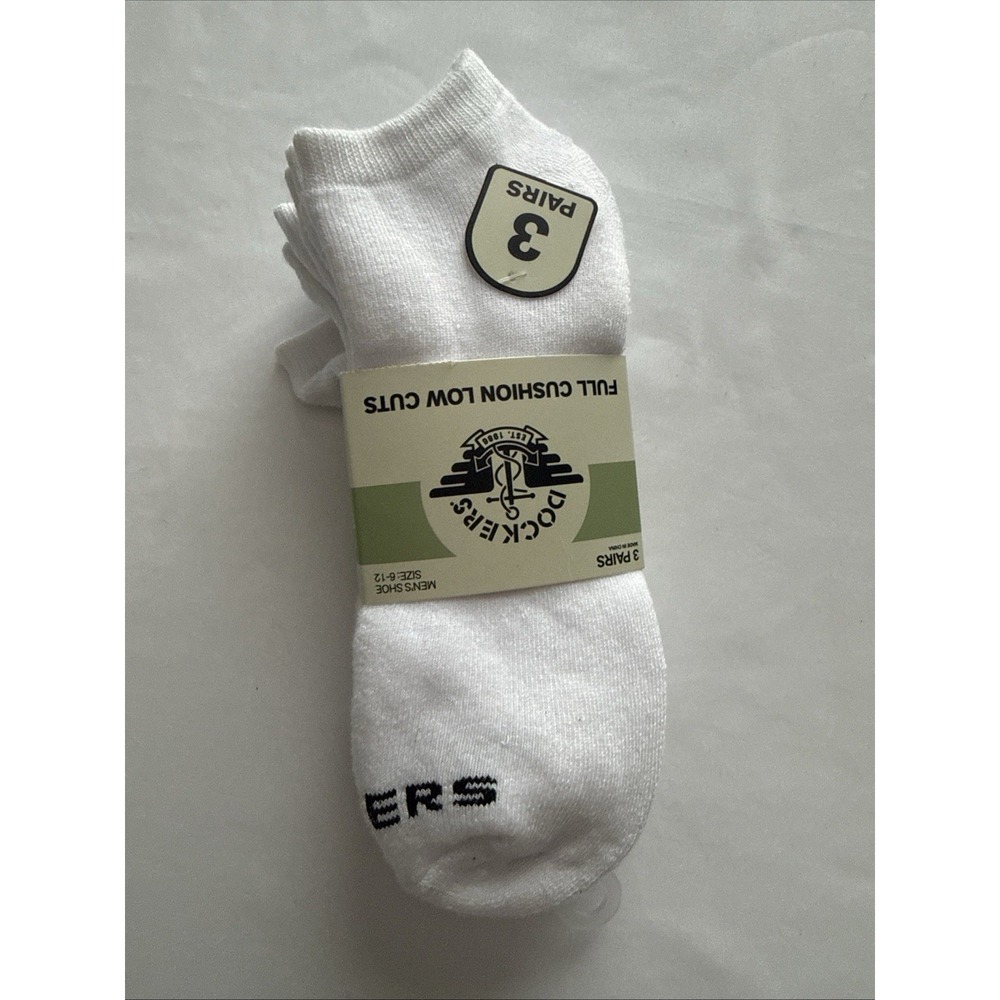 Men's Full Cushion Low Cut Socks Size 6-12 New White 3 Pk Dockers Brand